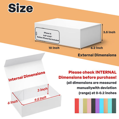 RYDDOY White Gift Box, 9.5x6x3'' Gift boxes for Presents with Lids Magnetic Closure Rectangle Collapsible for Bridesmaid Proposal Box, Wedding, Christmas, Halloween, Birthday Gift Packging