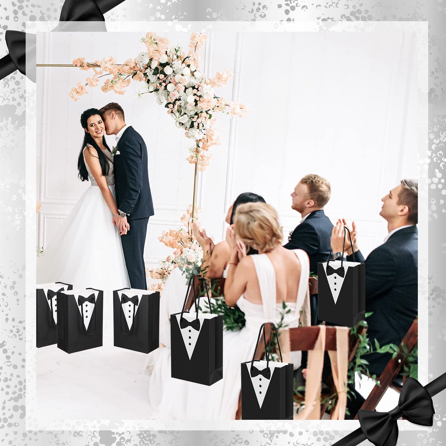 Yexiya 48 Pieces Groomsmen Gift Bags Tuxedo with Handle Groomsmen Paper Gift Bags for Wedding Party Favor Anniversary Supplies