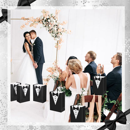 Yexiya 48 Pieces Groomsmen Gift Bags Tuxedo with Handle Groomsmen Paper Gift Bags for Wedding Party Favor Anniversary Supplies