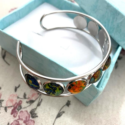 Mariiearly Van Gogh Art Pattern Bracelet；Vincent Van Gogh Starry Night Jewelry Sunflower Bracelet Almond Branch Blooming Bracelets Stained Glass Cuff Bracelets Jewelry Gifts For Artists Women