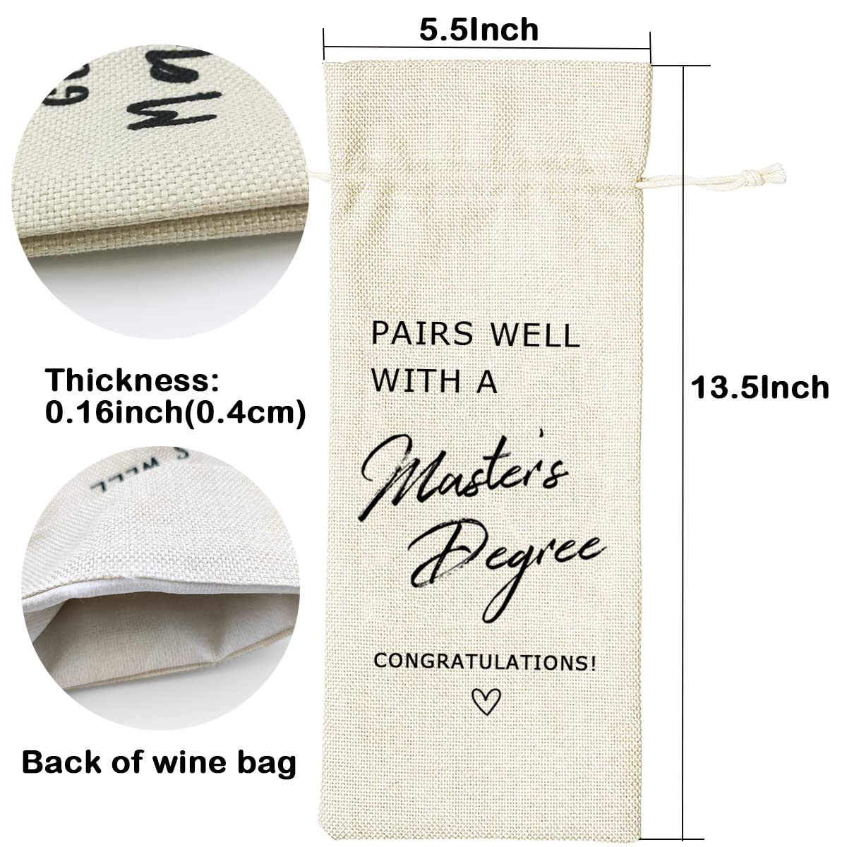 LANBAIHE Master's Degree Wine Bag - Reusable Graduation Gift for College, Doctorate Party