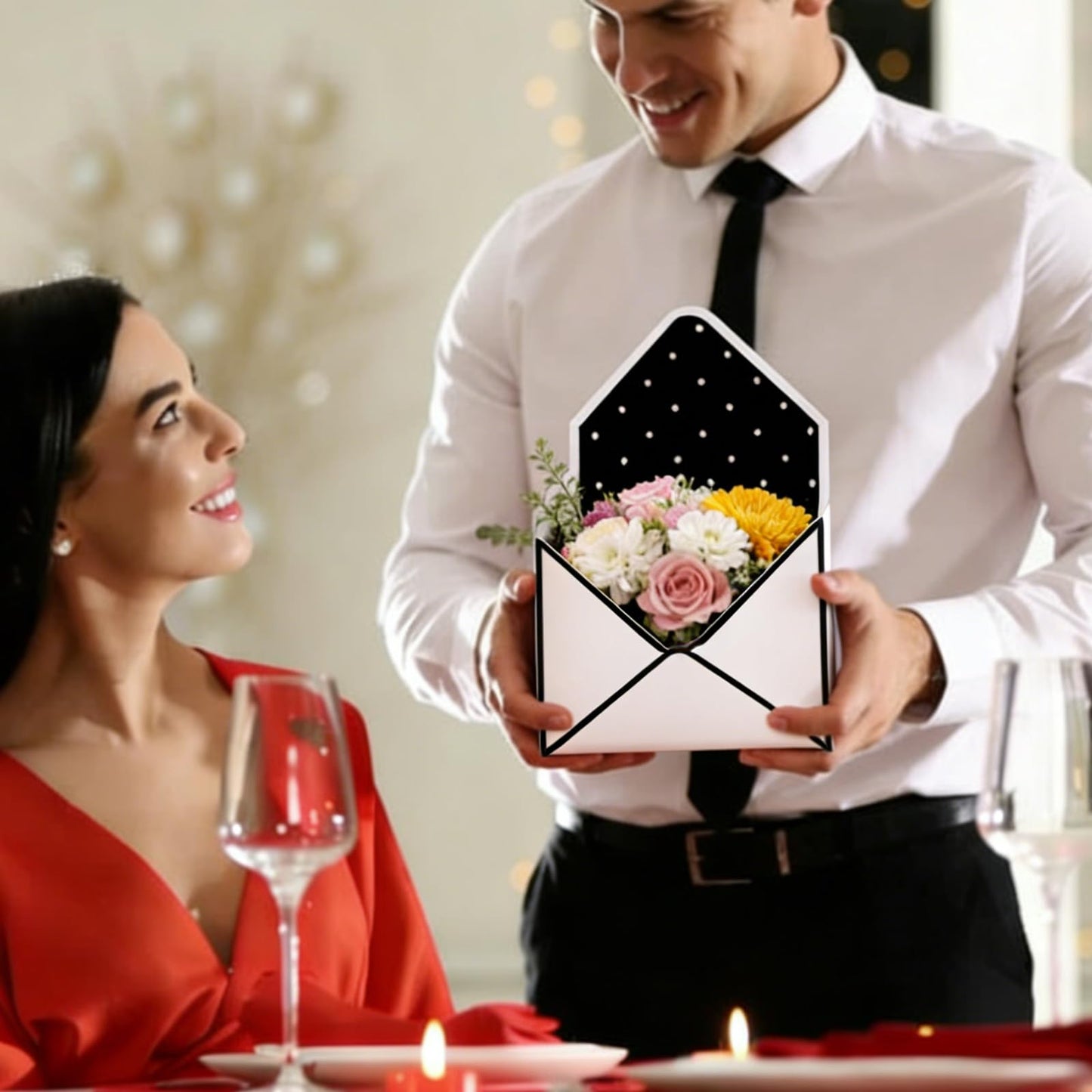 ZHUIGUANGZE Valentine's Day Foldable Flower Bouquet Envelope Boxes Florist Bouquet Wrapping Floral Present Envelopes Corsage Packaging Box for Wedding Mother's Day Birthday Party (4 Pcs)