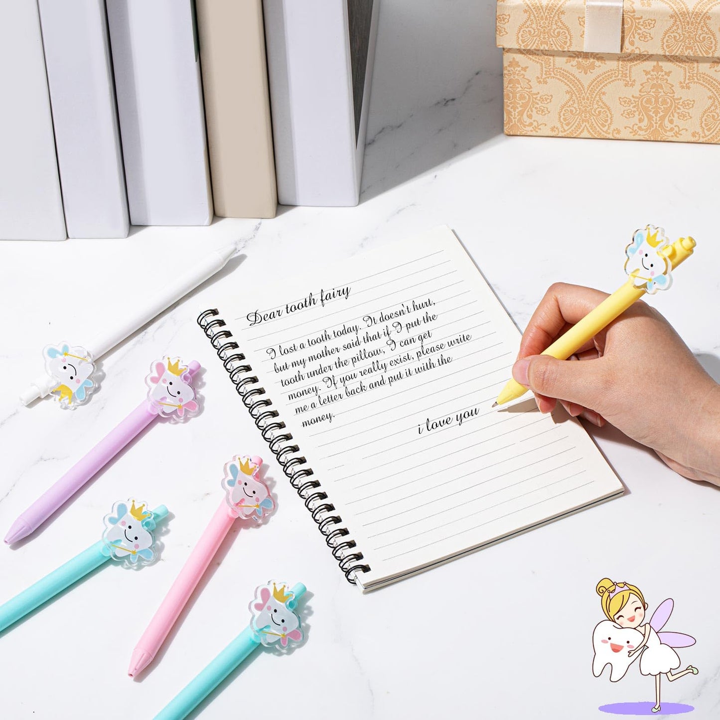 12 Pcs Tooth Fairy Wand Pens, Cute Tooth Fairy Gifts for Lost Teeth Rewards, Fun Writing Pens for Prizes, Dental Hygiene Rewards & Birthday Party Favors