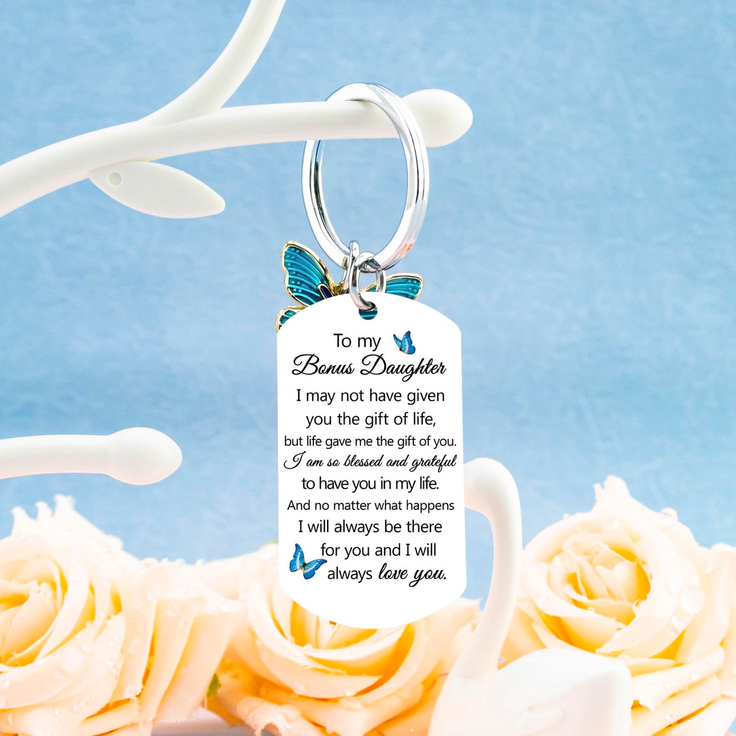 Bonus Daughter Gifts Stepdaughters Gift from Stepmom Daughter in Law Birthday Gifts from Mother in Law To My Bonus Daughters Keychain Daughters Birthday Graduation Christmas Stocking Stuffers