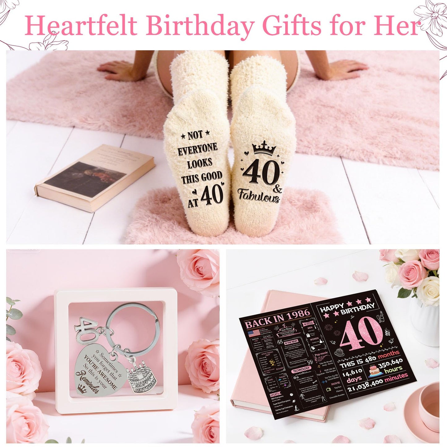 40th Birthday Gifts Women, Vintage 1986 Happy 40th Birthday Gifts Basket for Women Unique Gift Ideas for 40 Year Old Woman, Mom, Wife, Girlfriend, Sister, Friend, Funny Bthday Gift Turning 40 Year Old