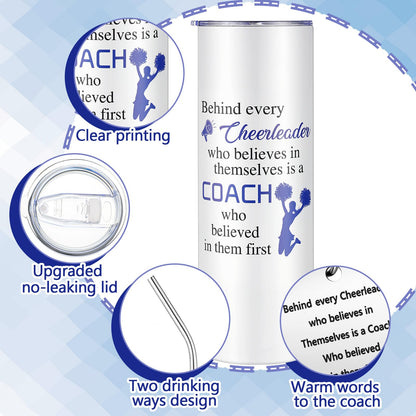 Suclain 2 Pcs Cheer Coach Gifts Set for Women 20 oz Cheerleader Tumbler with Lid Straw and Cheerleading Coach Keychain for Coach Cheerleader Birthday Retirement Gifts(Blue)