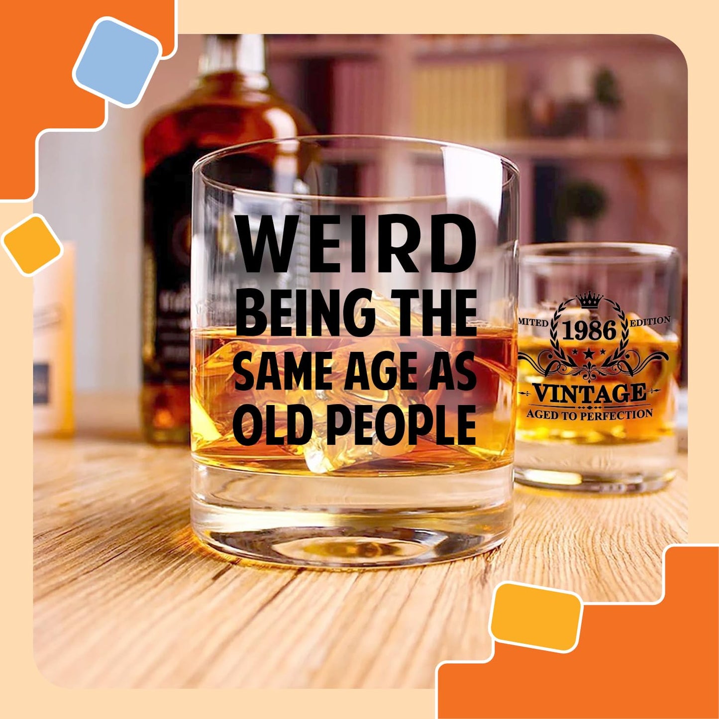 NewEleven 40th Birthday Gifts For Men - Vintage 1986 40th Birthday Gifts Men, Funny Gift For Him, Husband, Dad - Cool Whiskey Gift Idea From Her, Wife - Whiskey Glass