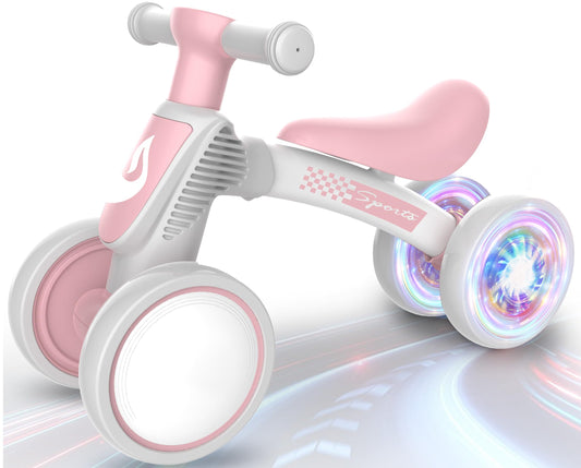 WETIFY Colorful Lighting Baby Balance Bike Toys for 1 Year Old Girl Gifts, 10-36 Month Toddler Balance Bike, No Pedal 4 Silence Wheels & Soft Seat First Bike, One Year Old Girl Birthday Gifts