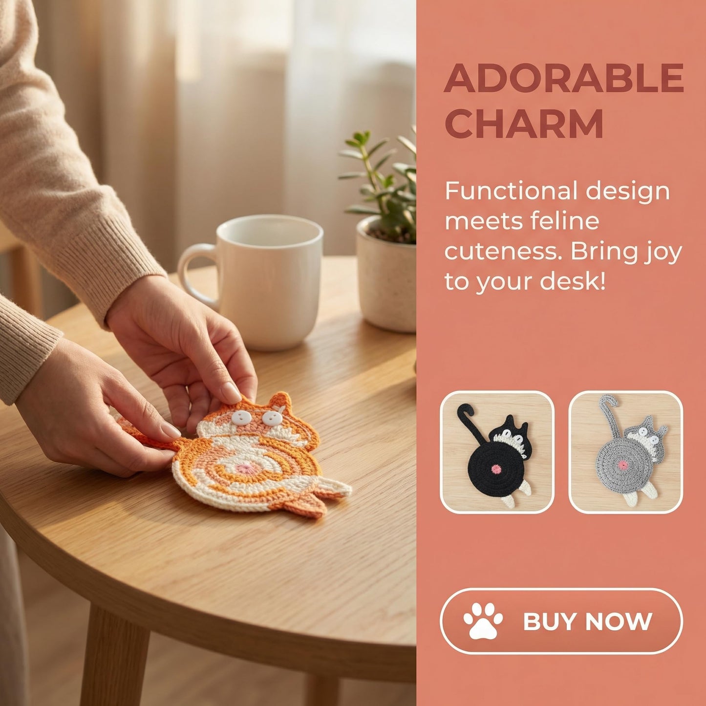 Cat Coasters - Gifts for Cat Lovers,Non-Slip Heat-Resistant Coaster,Funny Gag Gifts,Perfect for Home Decor and White Elephant Exchang,Universal Table Guard for All Cups(4PC)