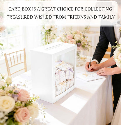 SietDESEO White Card Box for Party with Clear Window Large Gift Card Box Holder for Wedding Reception Birthday Graduation Baby Shower Raffle Ticket Box