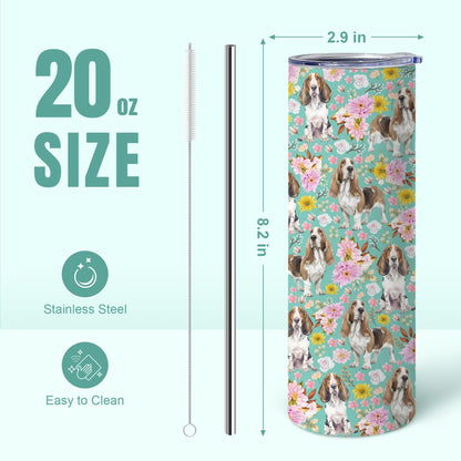 Basset Hound Gifts for Women, 20oz Stainless Steel Insulated Tumbler Travel Mug Cup with Lid Straw Brush, Gifts for Dog Mom Dog Lover