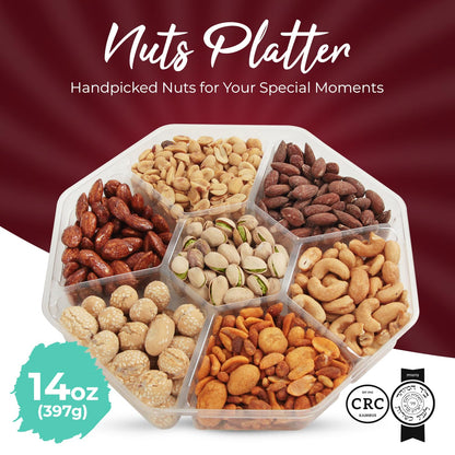 Nut Gift Baskets, 14oz Mixed Nut Gift Box of 7 Sectional Platter, Ideal Nut Assortment for Holidays, Birthdays, Celebrations, Anniversaries, Corporate Occasions and Everyday Snacking