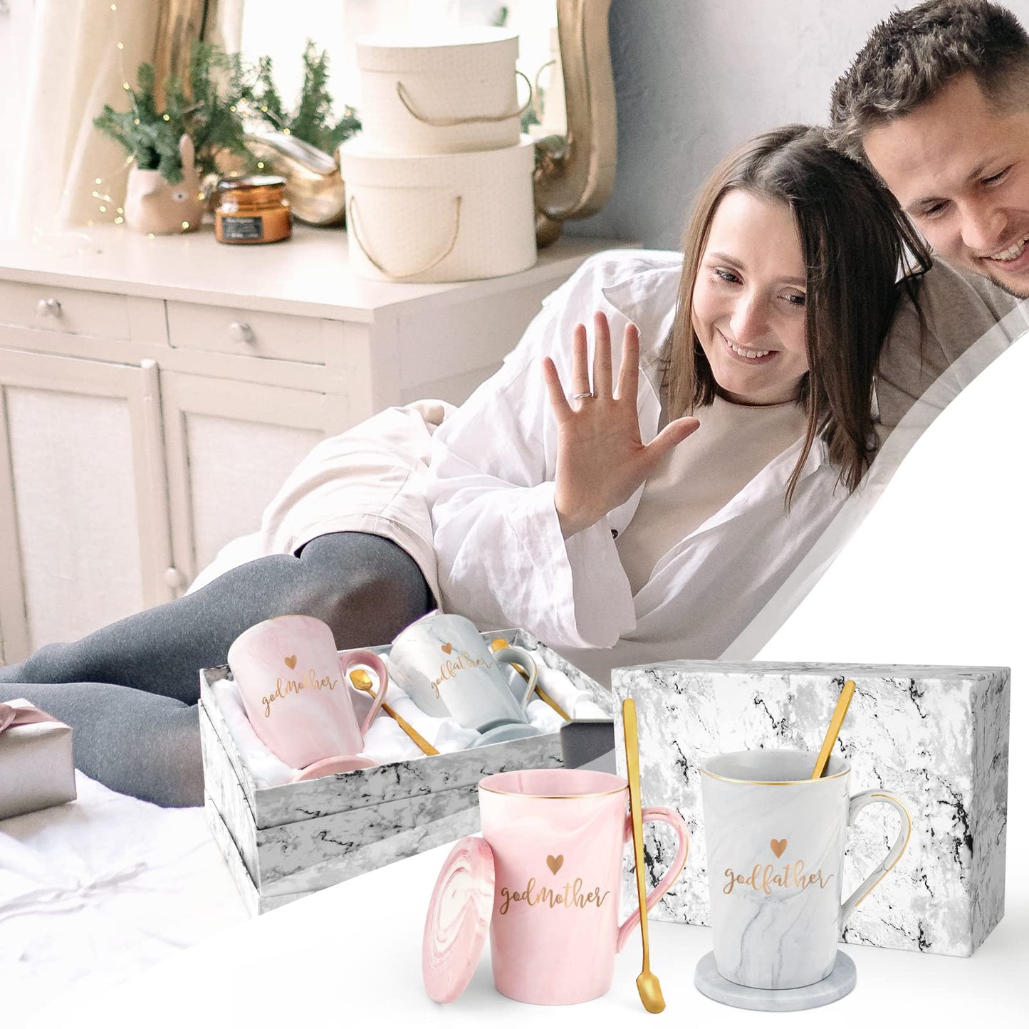 YHRJWN - Godparents Proposal Gift, Godmother Godfather Coffee Mug, God Parents Presents Gifts from Godchild, Godparents Gifts for Birthday Christmas Anniversary Pregnancy Baptism14 Oz with Gift Box