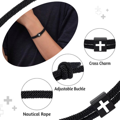 Artlunar Christian Easter Basket Stuffers for Teens Men Women Bible Verse Joshua 1:9 Cross Bracelet Braided Rope Adjustable Bracelet Baptism Confirmation First Communion Gifts