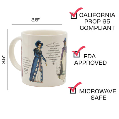 The Unemployed Philosophers Guild Jane Austen Finery Color Changing Mug - Coffee Transforms Day Attire To Show Evening Gowns, Comes in Gift Box, 12 oz