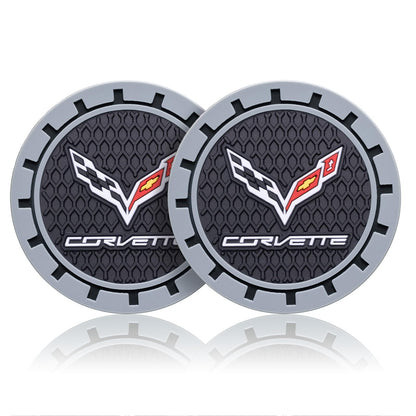 Car Cup Coaster, 2PCS Universal Non-Slip Cup Holders, Compatible with Corvette Series Car Cup Holder Coasters，Car Drink Coaster Holder Accessory, Black