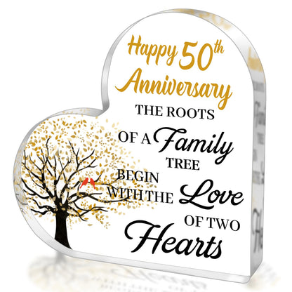 50th Anniversary Wedding Gifts for Couple Parents, Acrylic Heart Cake Topper Decorations, 50 Year Anniversary Presents Gifts Idea for Her Him