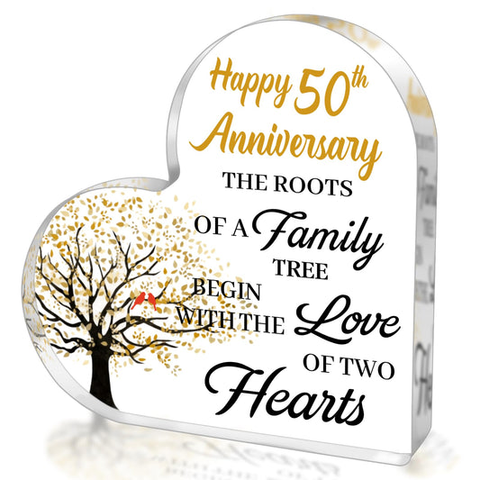 50th Anniversary Wedding Gifts for Couple Parents, Acrylic Heart Cake Topper Decorations, 50 Year Anniversary Presents Gifts Idea for Her Him
