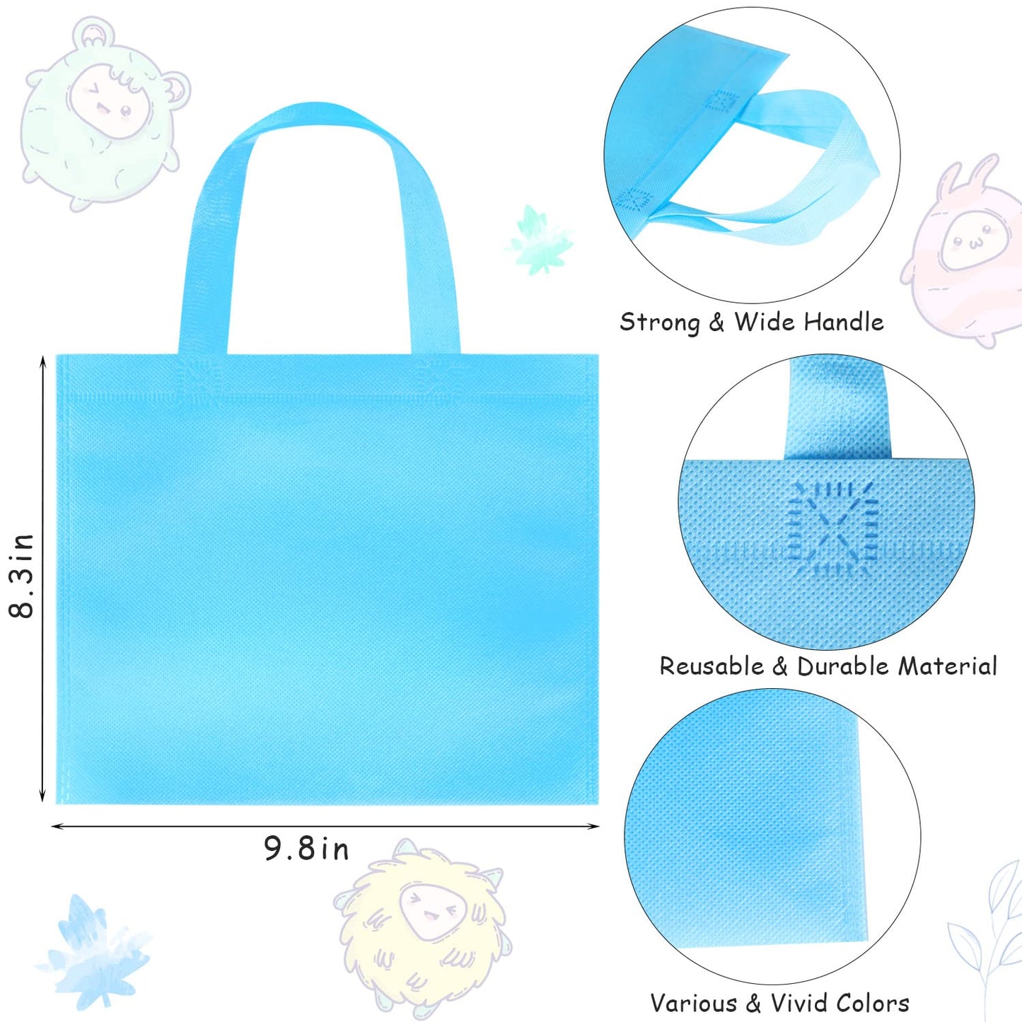 30 Pack Non Woven Party Favor Bags, 9.8'' Small Reusable Kids Tote Bags with Handles, Rainbow Party Favor Goodie Bags for Kids Birthday