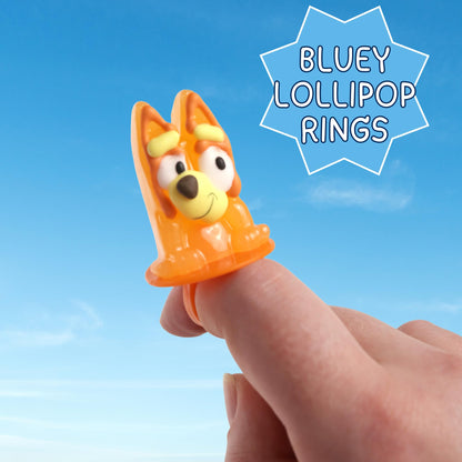 Galerie Bluey Lollipop Rings, Orange and Blue Raspberry Flavored, Individually Wrapped Party Favor Candy, Box of 18