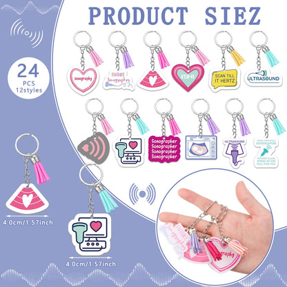 Equsion 24 Pcs Sonographer Keychains Gifts Funny Ultrasound Tech Gifts Ultrasound Tech Keychains Party Favors Sonography Party Supplies with Tassel for Medical Student Graduation Women Men