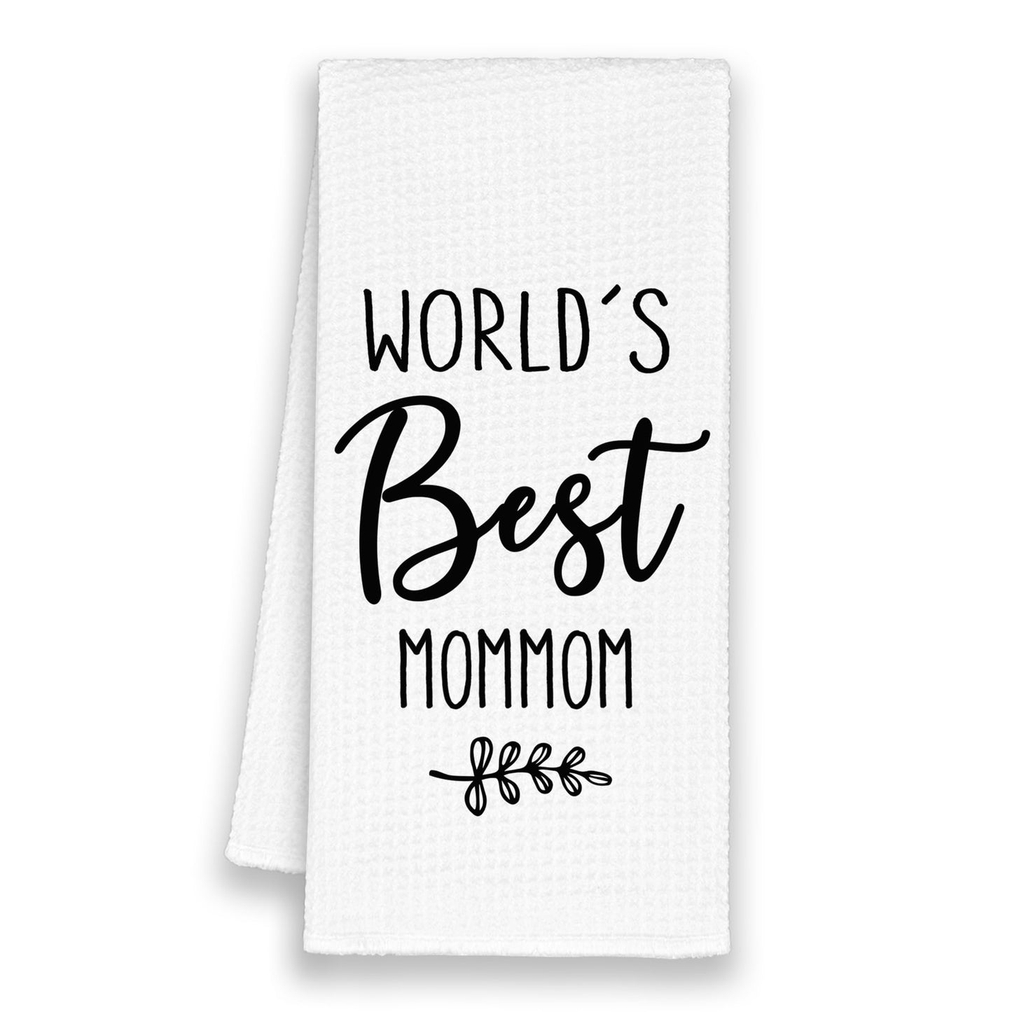 World's Best Mommom Gifts Kitchen Towels, Christmas Bathroom Hand Towels Gifts for Grandma Birthday Mother's Day, Rustic Leaf Black and White Minimalist Tea Dish Towel Decor 16x24in