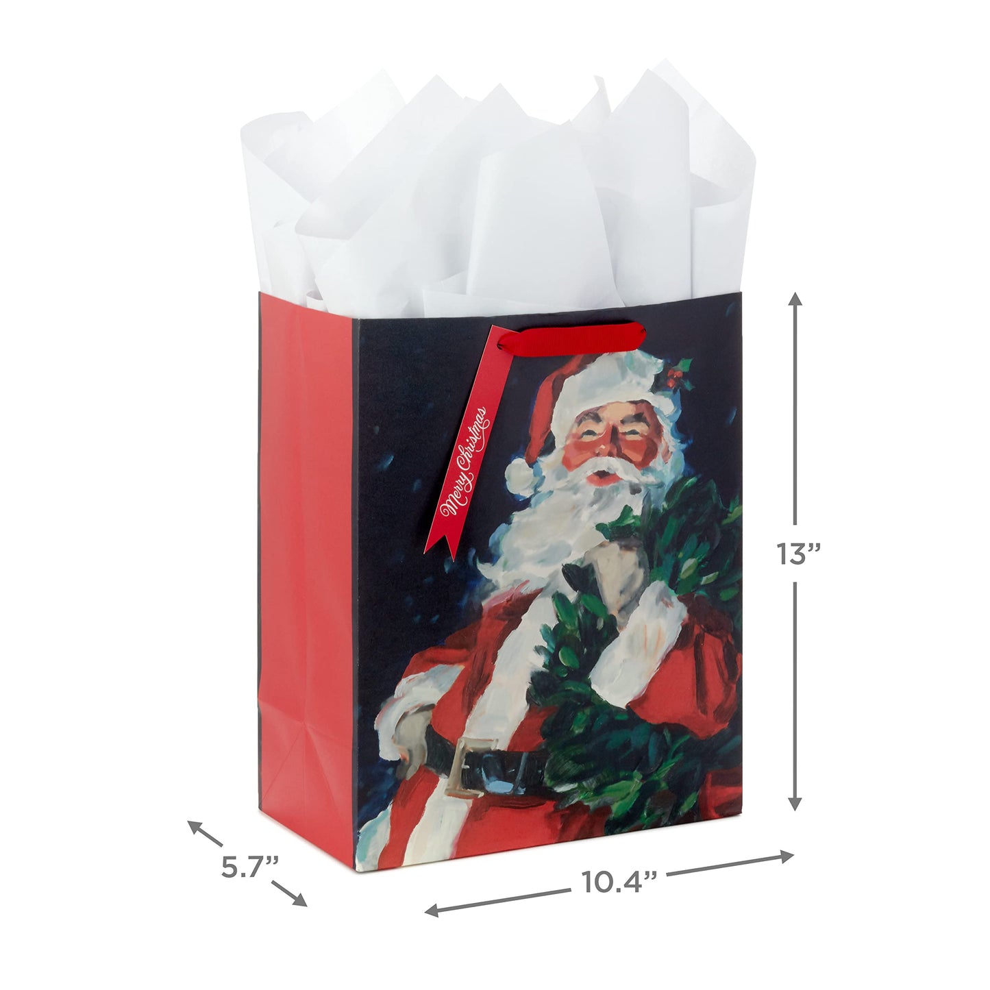 Hallmark 13" Large Christmas Gift Bag with Tissue Paper and Gift Tag (Traditional Santa Claus) for Kids, Adults, Friends, Family