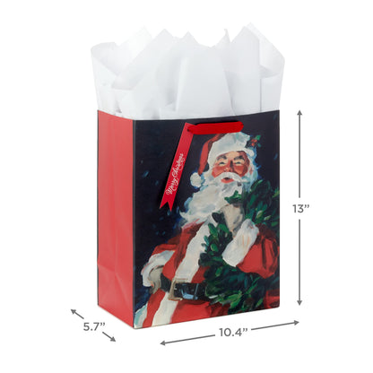 Hallmark 13" Large Christmas Gift Bag with Tissue Paper and Gift Tag (Traditional Santa Claus) for Kids, Adults, Friends, Family