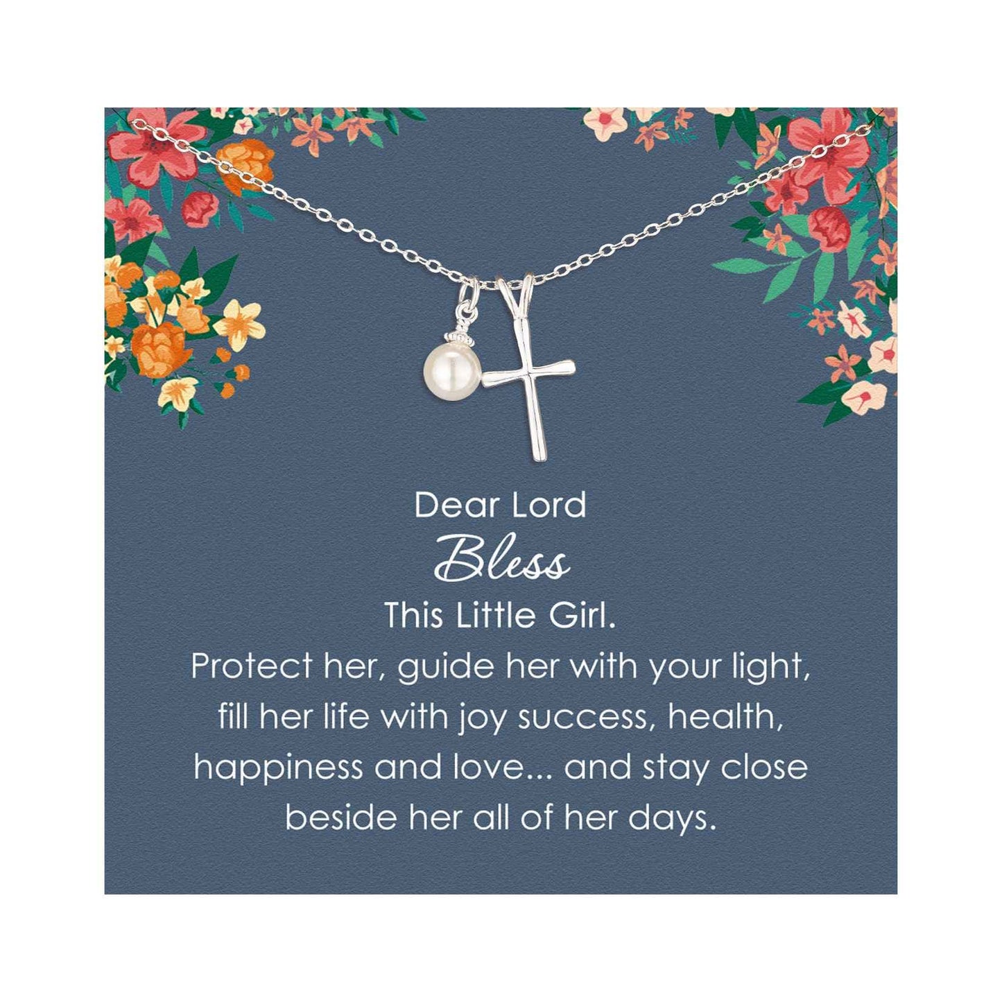 Sterling Silver Cross Necklace for Girls - First Communion, Baptism, Confirmation Gifts for Teenage Girl, Little Girls Jewelry with Pearl, Easter Gifts for Godchild