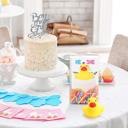 2 Pcs Duck Gender Reveal, Bath Bomb Ducks Pink or Blue for Baby Shower Party Gift with PVC Box, Card & Confetti for Gender Reveal Birthday Party Decorations