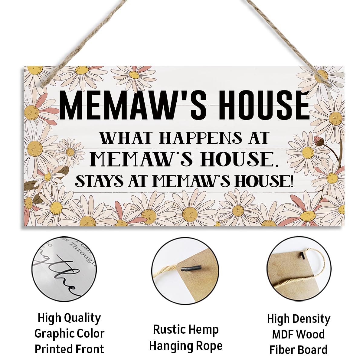 Memaw’s House Sign, Memaw Home Decor Gift, Farmhouse Hanging Wall Plaque, Decorative Wood Wall Art for Living Room Entryway, Memaw Home Decor Gift