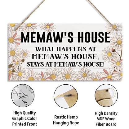 Memaw’s House Sign, Memaw Home Decor Gift, Farmhouse Hanging Wall Plaque, Decorative Wood Wall Art for Living Room Entryway, Memaw Home Decor Gift