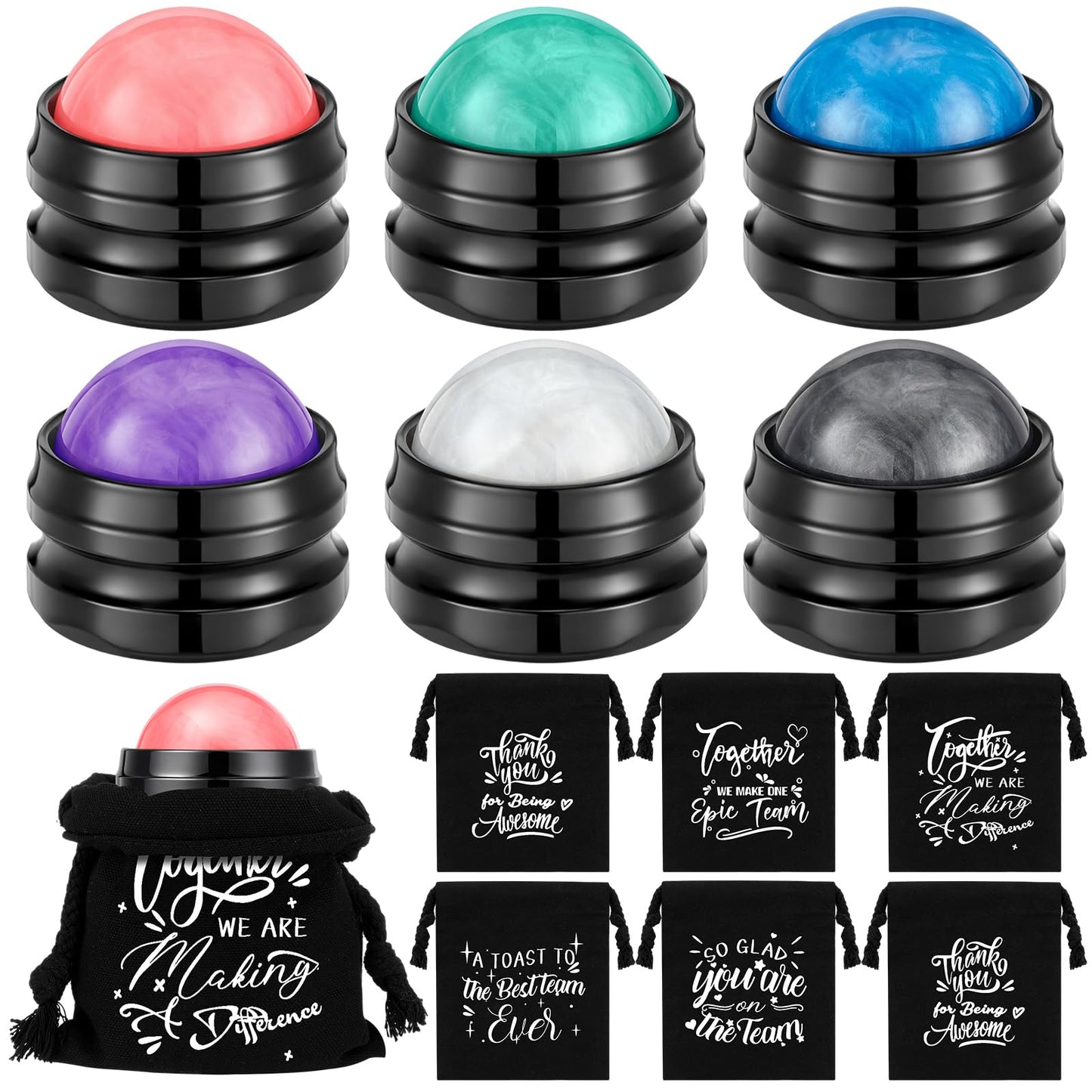 6 Pcs Employee Appreciation Massage Gifts Nurses Teacher Week Gifts Massage Roller Ball Drawstring Cotton Bag Handheld Therapy Relax Tool Sore Muscles Joint Pain Relief Relaxing Full Body