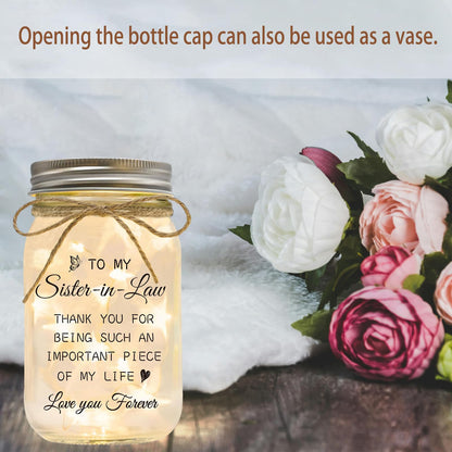 Sister in Law Gifts, Mason Jar Night Lights - Gifts for Sister in Law Birthday Christmas Mother's Day Wedding Thanksgiving Gifts