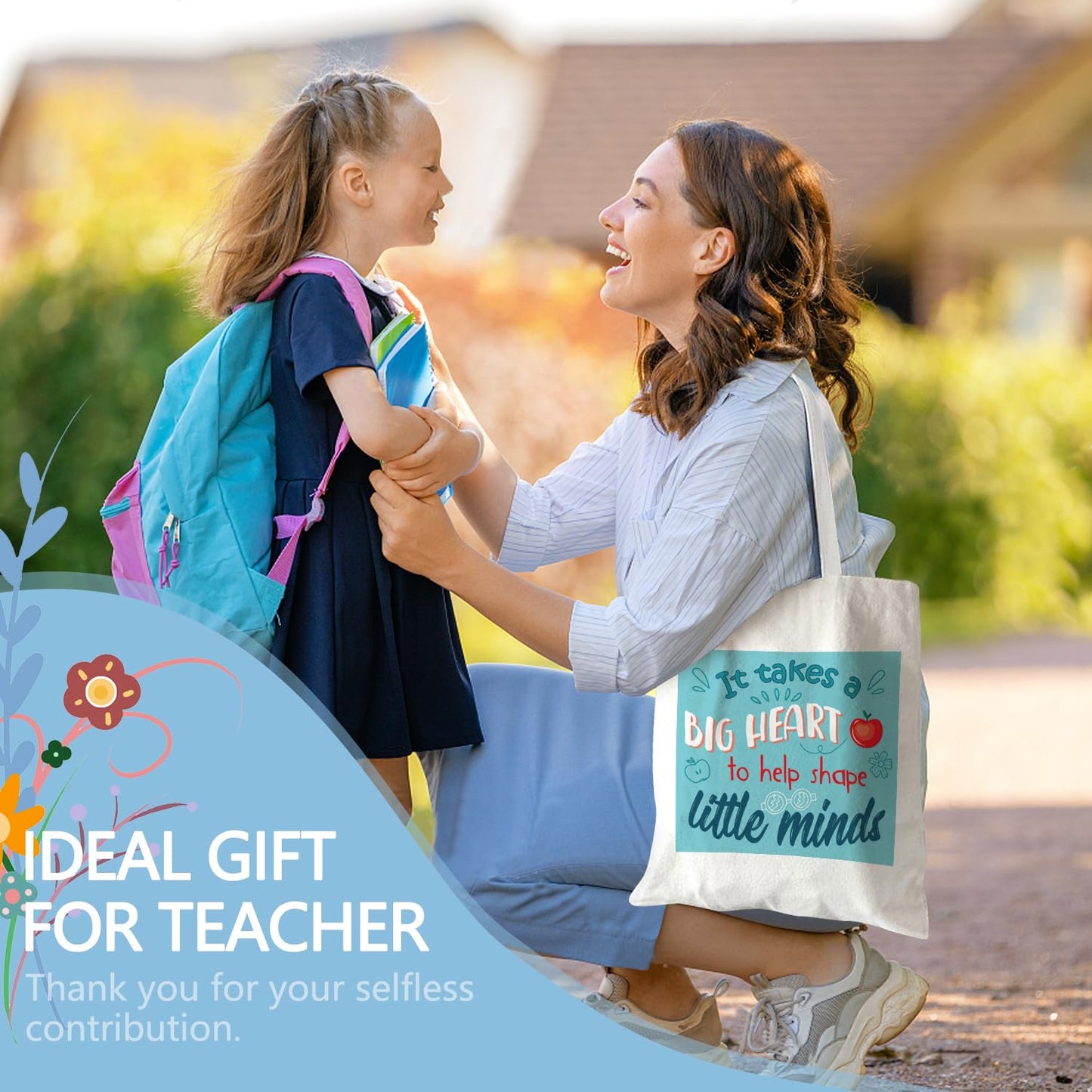 PARSUP 3PCS Teacher Appreciation Basket Bags for Kids Canvas Tote Bags for Students Carrying Thank You Teacher Gift Container with Handle