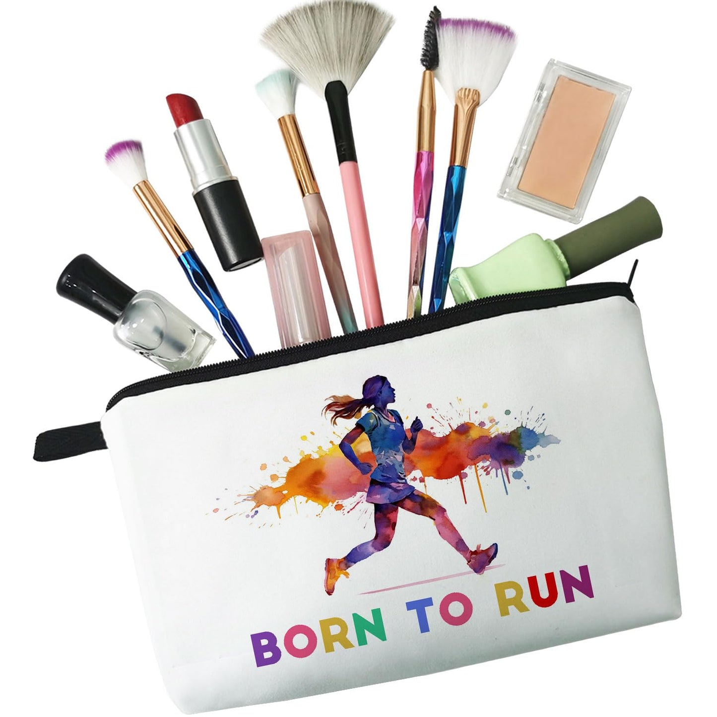 Livel lhood Running Makeup Bag Born To Run Small Organizer Zipper Pouch Running Marathon Cosmetic Bag Present for Runners Athelets Running Lovers Women Friends