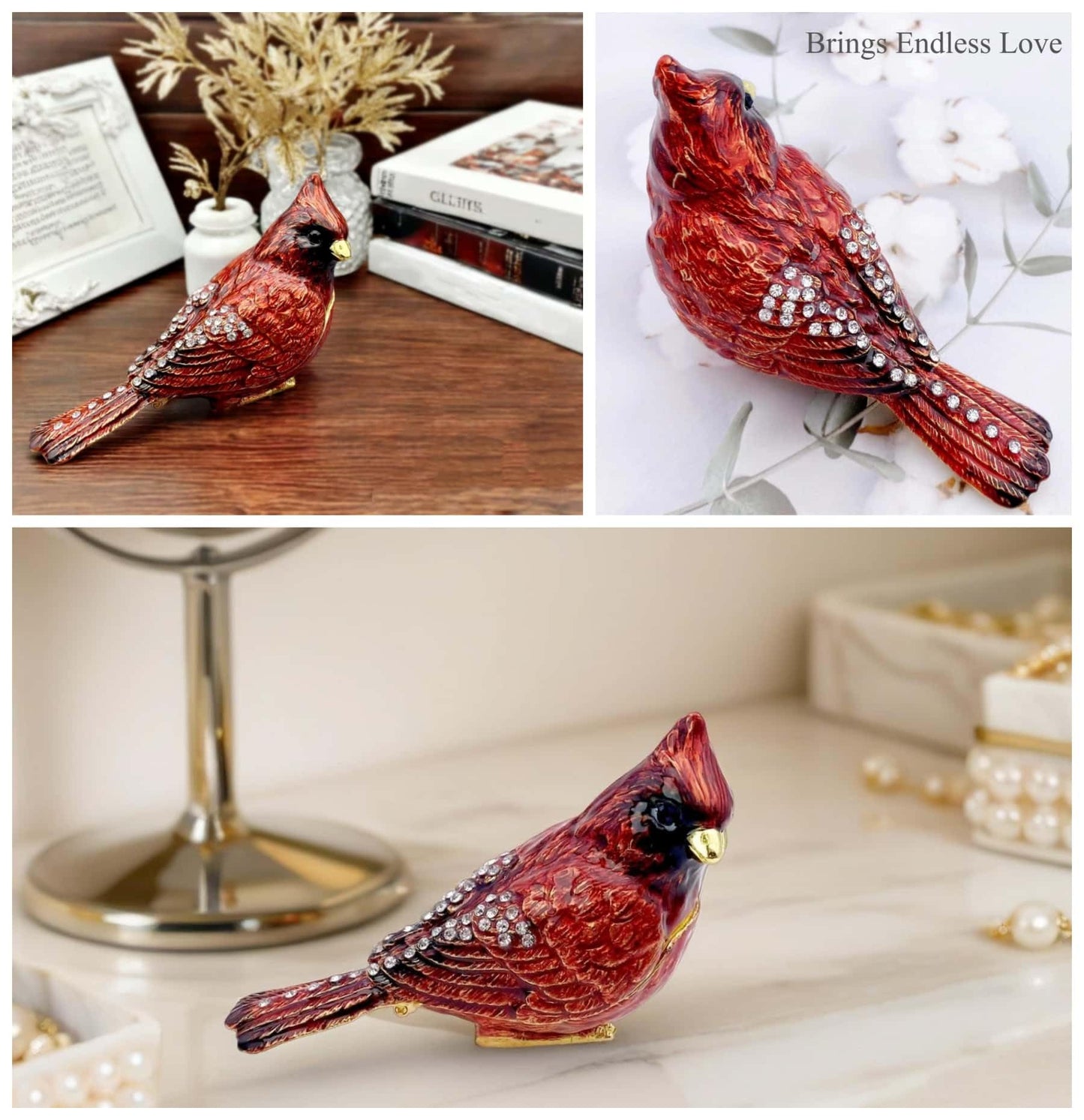 Luxury Red Cardinal Bird Gifts Jewelry Trinket Boxes Hinged.Decorative Keepsake Ring Box.Necklace Rings Earrings Organizer.Bird Figurines Accents Home Decor Gifts for Women.
