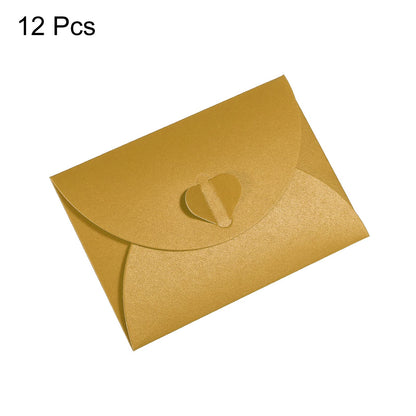 PATIKIL Gift Card Envelopes, 12 Pack Heart Shaped Clasp Small Gift Cards Holder Mini Envelope for Birthdays Weddings, Gold