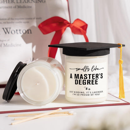 Masters Degree Graduation Gifts- Funny Masters Degree Candle with Mortarboard- Graduation Gift for Her/Him/Graduates, Grad Gift for Women/Men, Lavender, Soy Wax