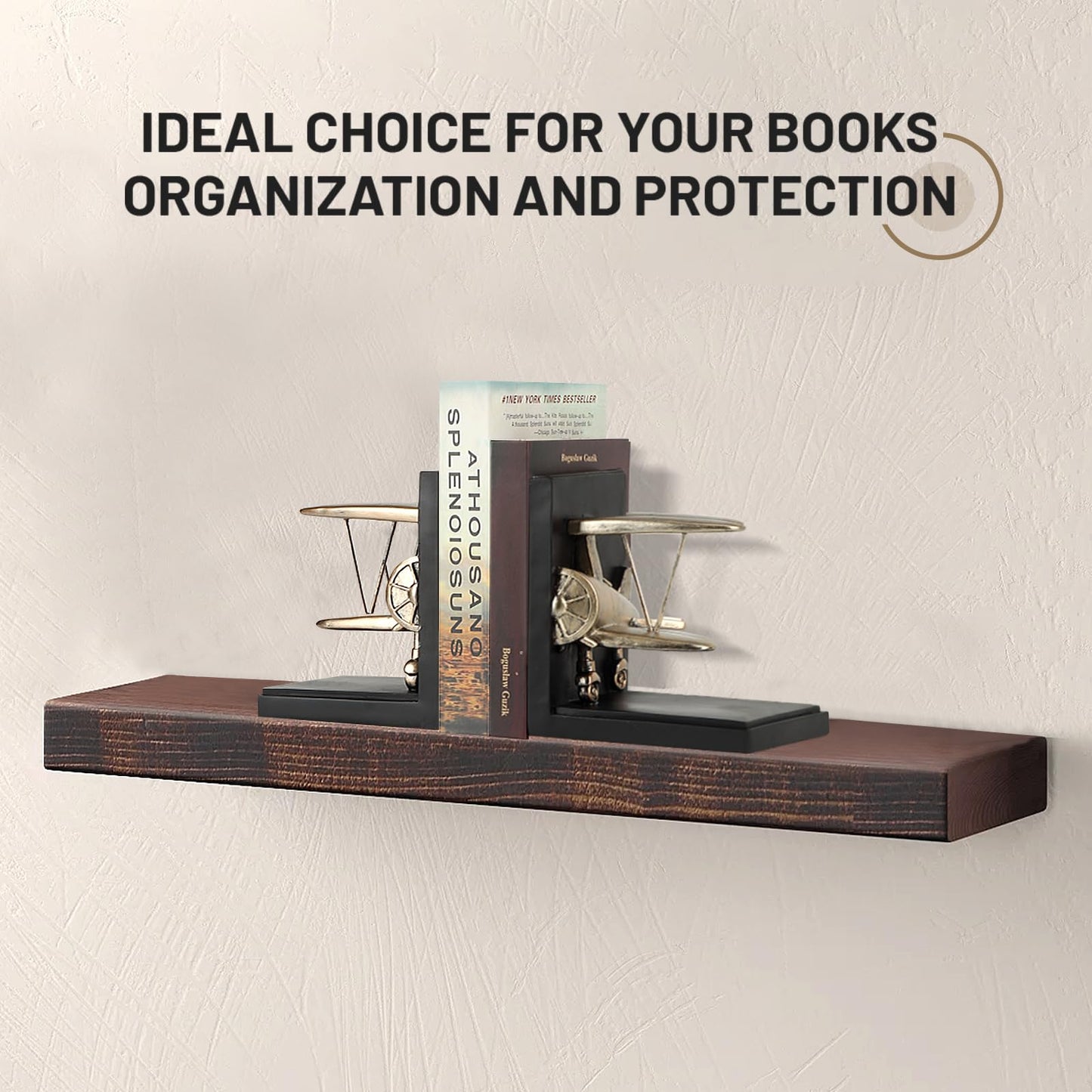 Aviation Decor Pilots Gifts,Airplane Decor Pilot Gifts for Men,Airplane Propeller Bookends Set for Aviation Lovers,Rustic Home Accessories Office Tudy Room Library Desktop Bookshelf