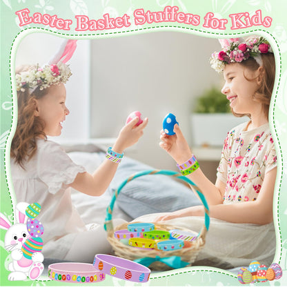 Easter Rubber Bracelets for Kids 30PCS Easter Basket Stuffers Egg Fillers Silicone Wristbands Bulk Easter Party Favors Supplies for Kids Goodie Bag Stuffers Student Gifts Classroom Prizes Accessories
