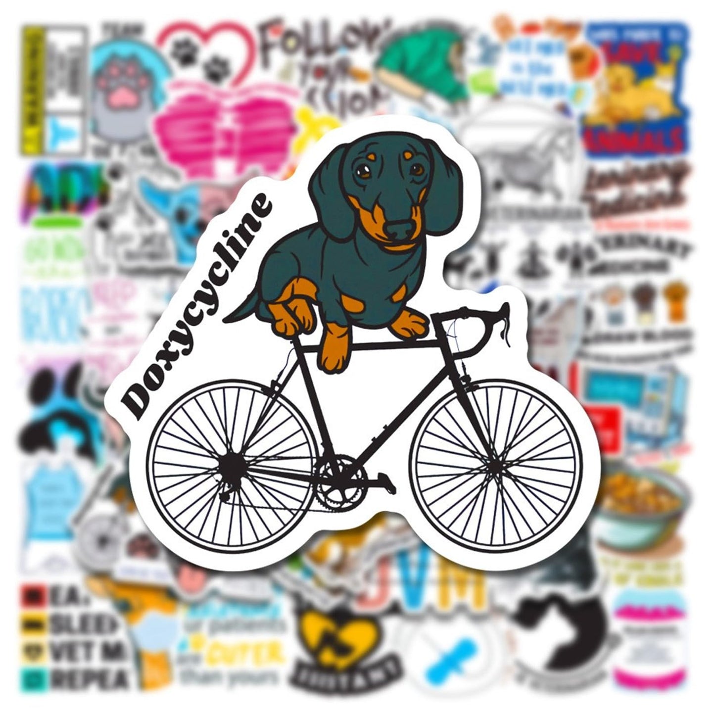 50 Pcs Funny Veterinary Stickers and Decals, Cute Veterinarians Vinyl PVC Waterproof Stickers for Water Bottle Skateboard Luggage Laptop Computer Phone, Vet Tech Party Supplies for Teens Adults