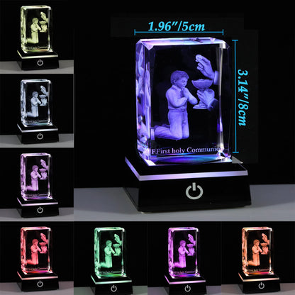 Qianwei First Communion Gifts for Boys, 3D Engraving Crystal Praying Boy John Figurine First Communion Veil Decoration, Baptism Gifts for Boy Catholic