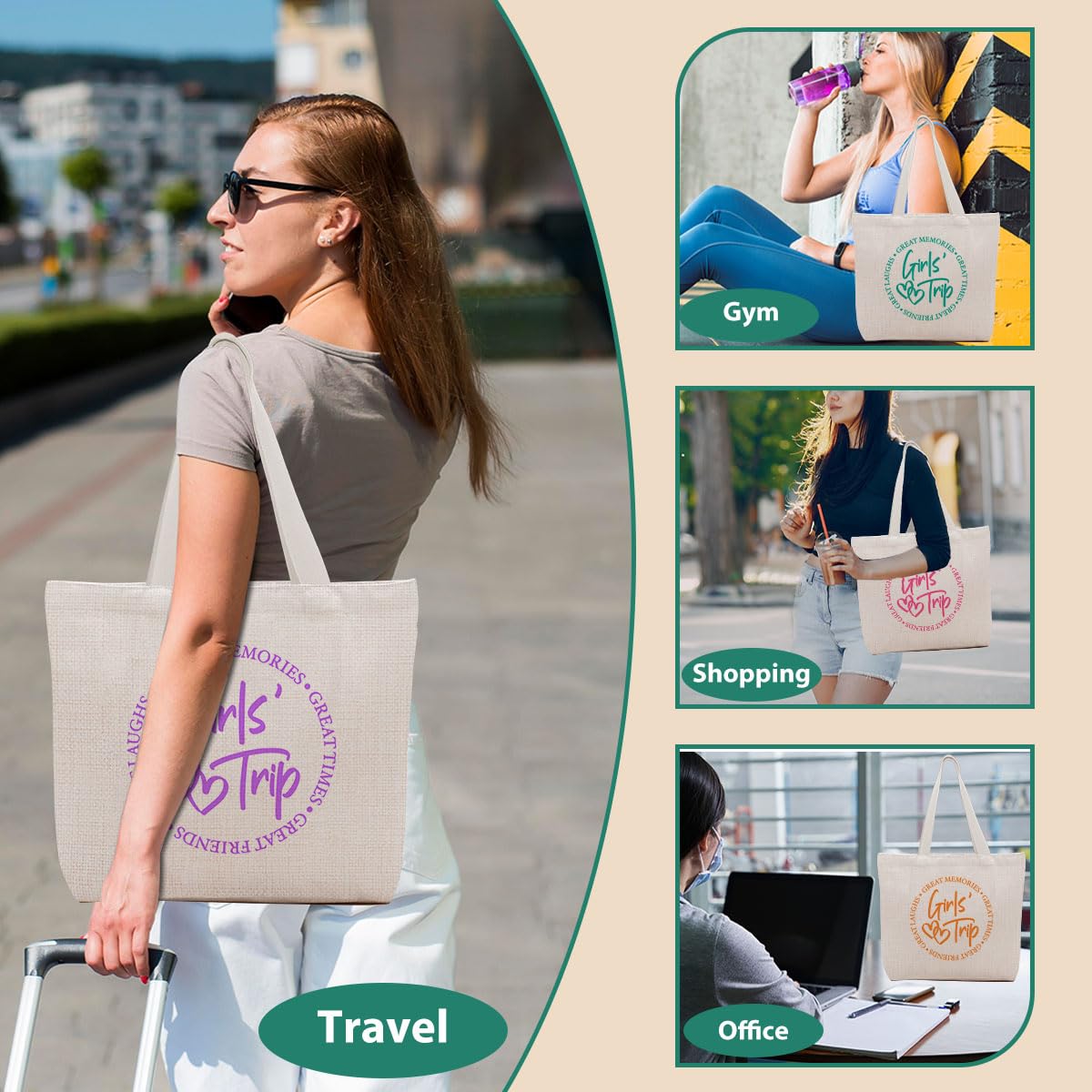 4 PCs 5 Pcs 6 Pcs Friend Trip Gifts Favors, 2026 Friendship Gifts, Tote Bag with Inner Porket Weekender Bags for Women