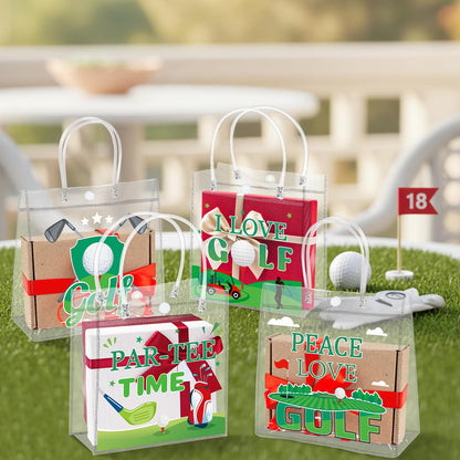 H1vojoxo Golf Party Gift Bags - 24PCS Golf Clear PVC Gift Bags with Handle Reusable Masters Themed Party Goodie Bag for Fathers Day Portable Sports Ball Candy Treat Bag for Birthday Party Decorations
