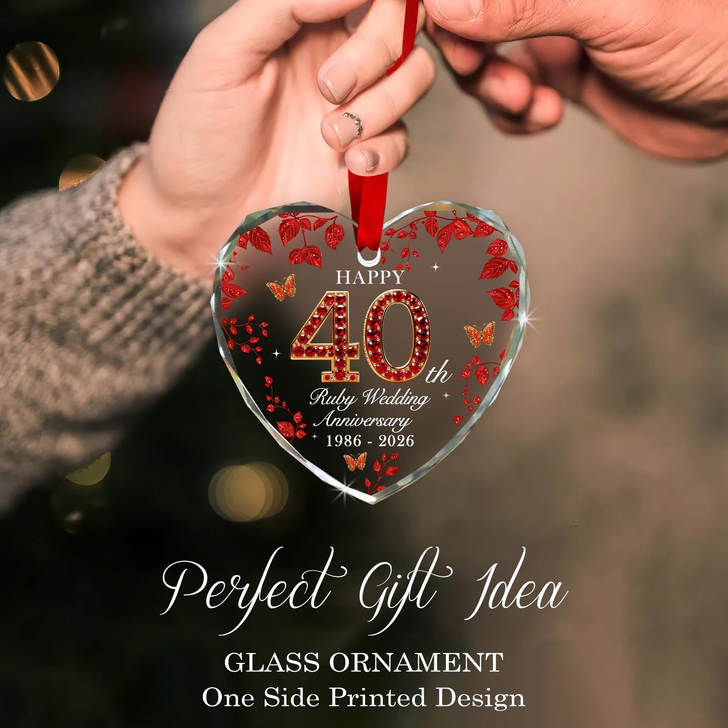 40th Anniversary Ornament 1986-2026, Ruby Wedding Gift Keepsake, 40th Wedding Anniversary Decorations, Meaningful 40 Year Anniversary Marriage Gift for Couples Parents, Wife, Husband