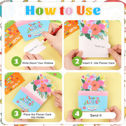 CCINEE 24pcs Teacher Appreciations Gift Cards Holder Bulk, Handmade Flower Money Greeting Card Sleeves for End of School Graduation Thank You Teacher Staff Gift