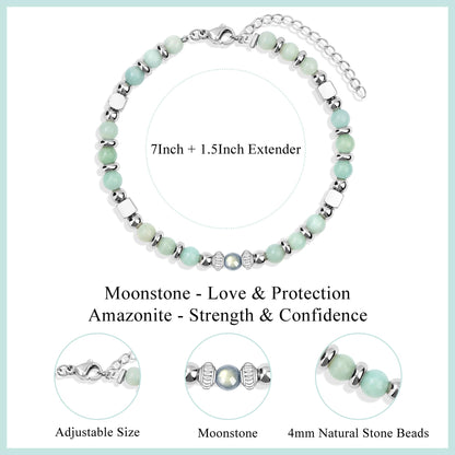 JoycuFF 𝗕𝗶𝗿𝘁𝗵𝗱𝗮𝘆 𝗚𝗶𝗳𝘁𝘀 𝗳𝗼𝗿 𝗪𝗼𝗺𝗲𝗻 Amazonite Moonstone Bracelet, Happy Birthday Present Love Protection Strength Confidence Meaningful Bracelets for Women