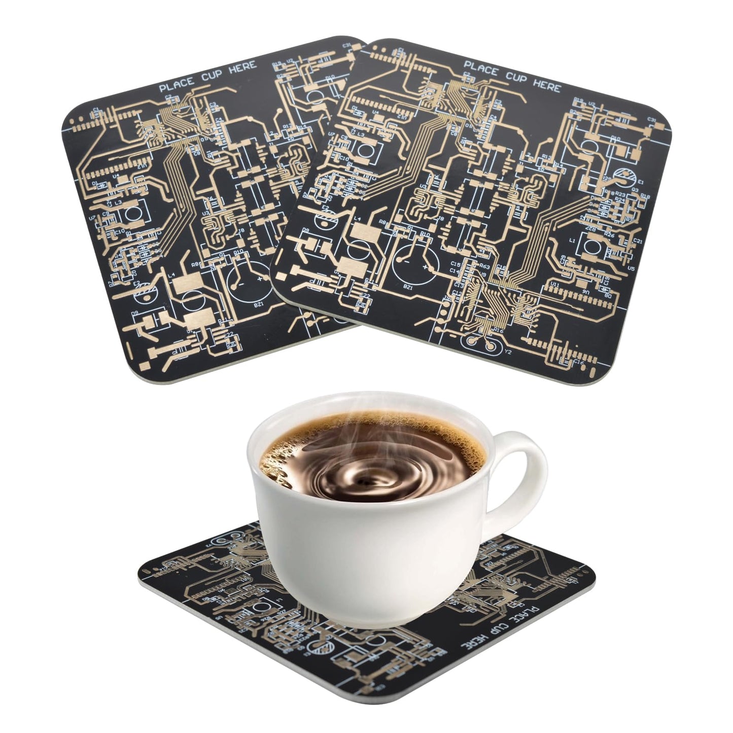 2 Pcs Circuit Board Coasters for Drinks in PCB-Design Black Immersion Gold Circuit Board Coasters for Men Funny Drink Coasters for Party Bar Office Geek Men Nerd Engineer Gifts (2 x Black)