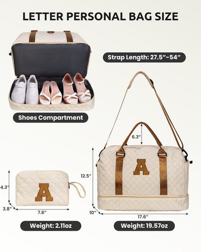 Mom Gifts-Women Birthday Gifts-Graduation Gifts for Teenage Girls-Personalized Duffle Bag with Shoe Compartment, Kids Overnight Bag,Travel Weekend Bag, Gift for Women Friend Niece (Letter A)